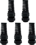 LeMotech 5Pcs NPT 3/4" IP68 Waterproof Cable Gland Flex Spiral Strain Relief Black Nylon Joint with Gaskets for 13-18mm Wire Thread