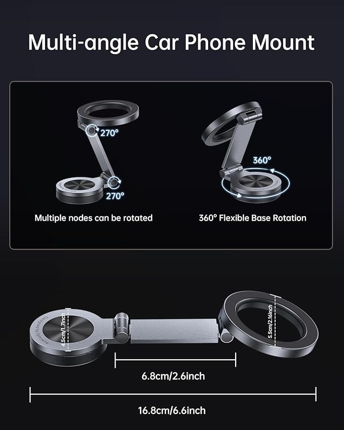 SYNCWIRE for MagSafe Car Mount - [360° Rotation] Magnetic Phone Holder for Car, Adjustable Metal Arm, Ultra Magnet, Car Magnet Phone Mount for Dashboard, Fit for iPhone 16 15 14 13 Pro Max &All Phones