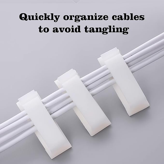 50 pcs 50 PCS Self Adhesive Cable Clips(L), Outdoor Light Clips, White Cord Wire Clips, 5.3 cm Nylon Cord Wall Finisher Wire Clamp for Home, Car, Office Desk Wire Management (White, L-50 PCS)