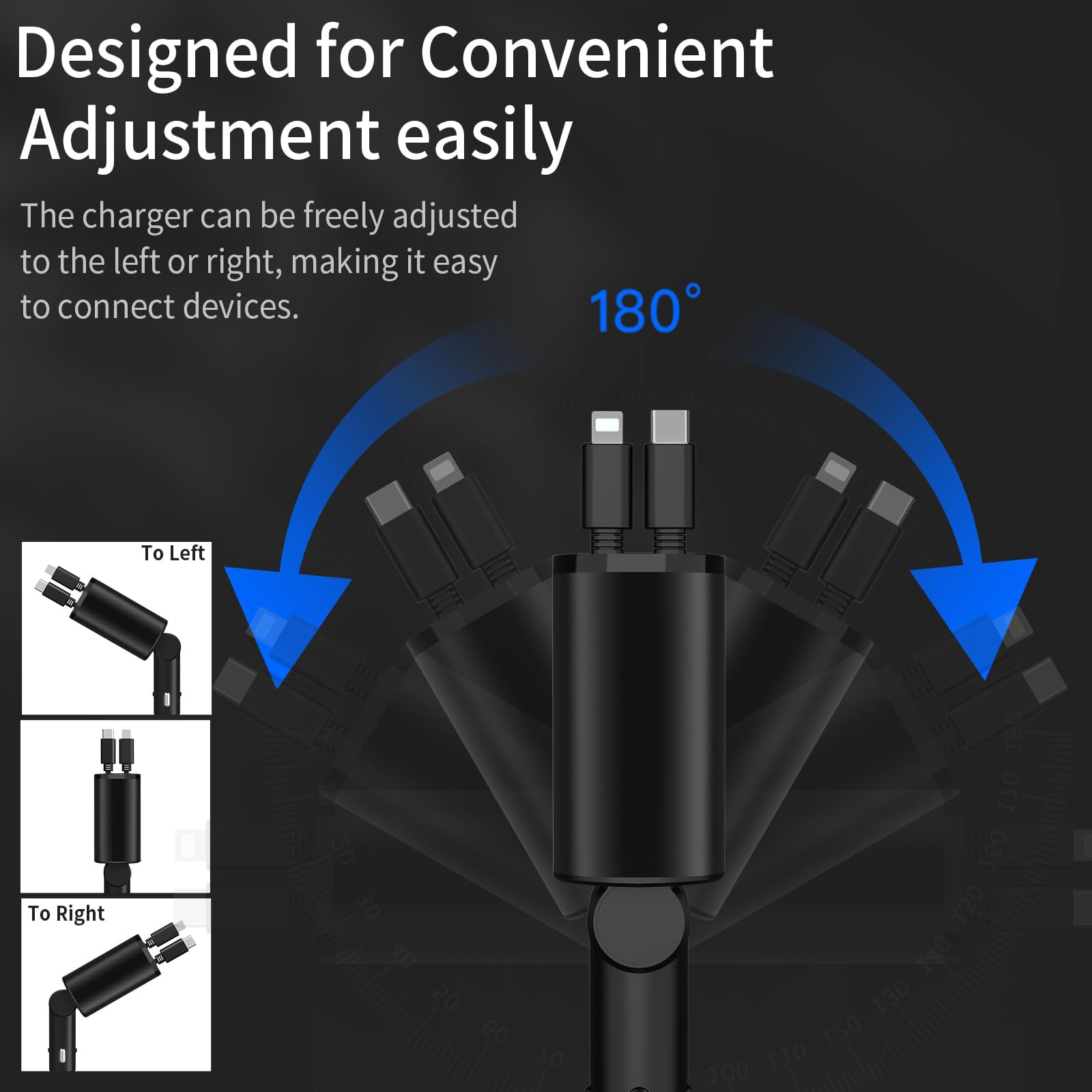 60W Fast Charging Car Charger for iPhone, 4-in-1 Retractable Phone Charger, Travel Essentials, Gifts for Women Men, Car Accessories for Women Men, for iPhone 14 13