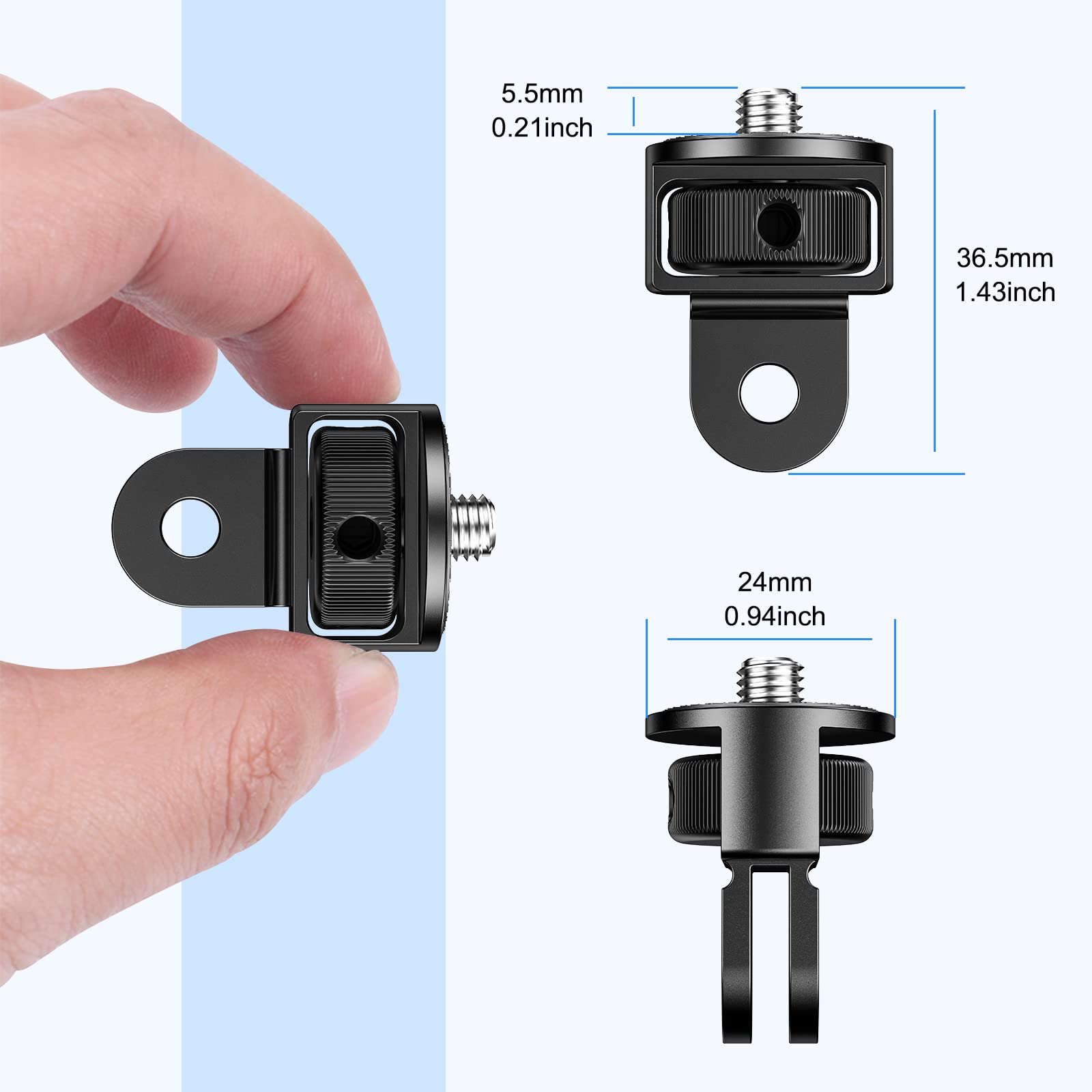 Starbea 2 Pieces Camera Tripod Mount for Gopro Adapter 360°Adjustable Aluminum Alloy Conversion Adapter for GoPro Hero, Insta360, Sjcam Action Cameras and Other Standard 1/4 Accessories (GC-1)