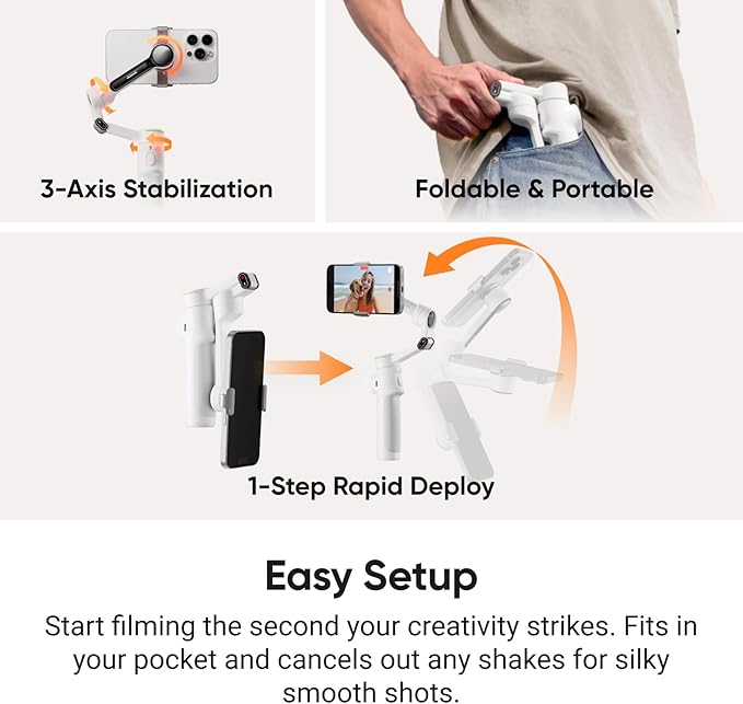 Insta360 Flow 2 Pro White - Foldable AI Phone Gimbal, Track in 200+ Apps with Apple DockKit, Multi-Person Tracking, 360º Pan Tracking, Built-in Tripod/Selfie Stick, iPhone/Android Portable Stabilizer