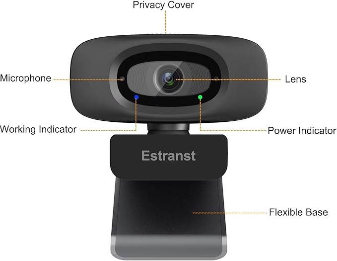 2K Quad HD Webcam with Privacy Cover & Noise-Canceling Microphone & USB C Adapter, Video Web Streaming Camera for PC Computer Desktop Laptop Mac Zoom Teams &More, 2pcs Cable Organizer