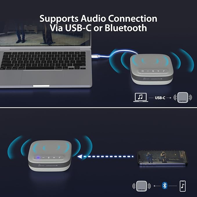 j5create USB-C Dual 4K Speakerphone Dock Pro, Dual 4K HDMI Audio Dock for Video Conference, USB-A x 2, USB-C, Gigabit ethernet, Pass-Through Charging - Works with Teams, Zoom (JCDS337)