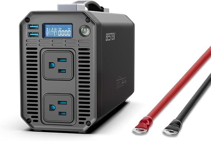 BESTEK 1200 Watt Power Inverter, 12V DC to 110V AC Car Inverter with LCD Display, 2 AC Outlets, 5V/2.4A USB Port, Cables Included, Car Power Converter for Truck, Home, Vehicles, Laptop