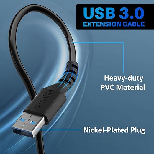 3 Pack USB 3.0 Extension Cable 10 Feet, USB A Male to Female Extender Cord, 5Gbps Data Transfer for Webcam, Printer, Keyboard, Mouse, Flash Drive, Hard Drive, Controller, Black Cable with 5 Cable Ties