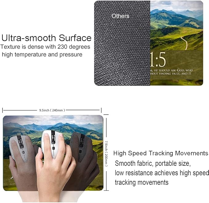Mouse Pad, Mountains Mouse Pad Custom Design, Square Waterproof Mouse Pad Non-Slip Rubber Base MousePads for Office Laptop, 9.5"x7.9"x0.12" Inch（Bible Verse）