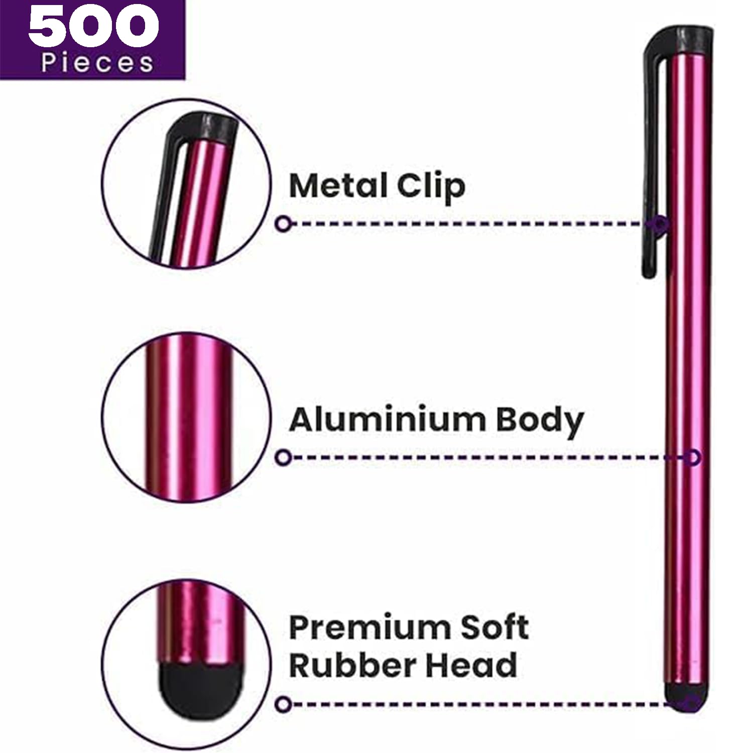TCD 500 Pack Stylus Pen Set - Touch Screen Devices, Thick Rubber Tip, Multi