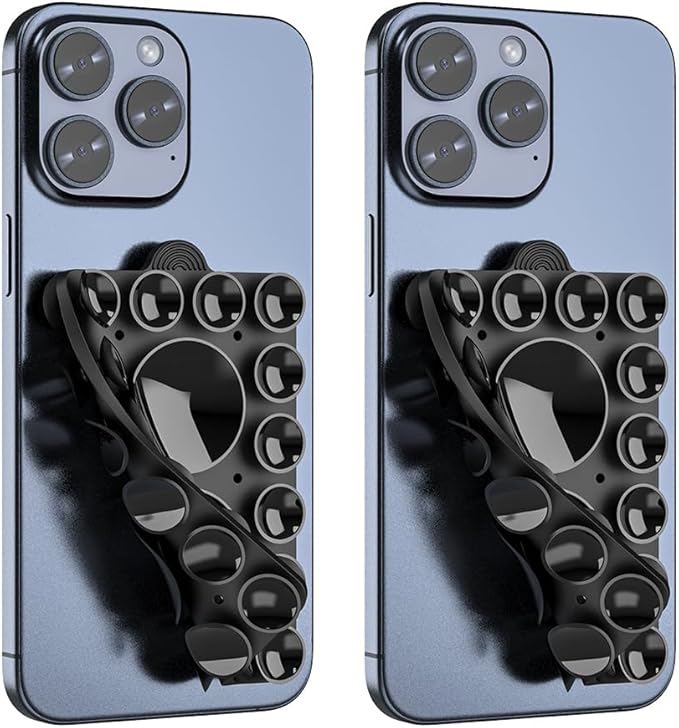 ZYCCER Double Sided Silicone Suction Phone Holder Mount,Compatible with iPhone and Android Cases Hands-Free Mirror Shower Phone Mount Strong Grip Holder (Black, Double Sided 2PCS)