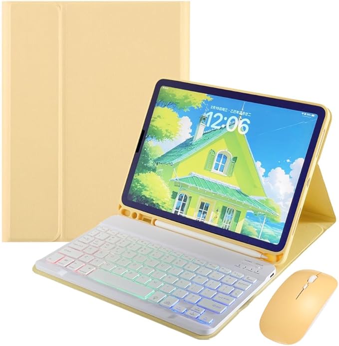 Rainbow Backlit Keyboard Case for iPad 9th / 8th / 7th Generation 10.2"/iPad Pro 10.5"/iPad Air 3rd Gen with Mouse and Backlight Detachable Bluetooth Keyboard Cover,Yellow