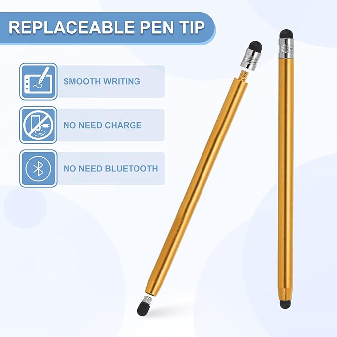 PATIKIL 5 Pcs Stylus Pens for Touch Screens, 2 in 1 High Sensitivity Universal Pen Capacitive Stylus for Phone Tablets Laptop Touch Screen Devices, Gold