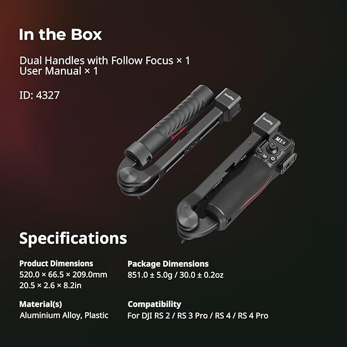 SmallRig Focus Control Dual Grip for DJI RS 2 / RS 3 Pro/RS 4 Pro Gimbal Stabilizer, Dual Handle with NATO Rail, Joystick Operation, Mode Switching, Centering/Locking, Max Load 17.6lb(Not for RS4)