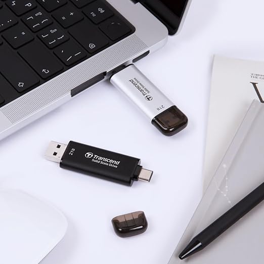 Transcend 2TB External SSD, Up to 1,050MB/s, USB 3.2 Gen 2 Portable SSD, 2-in-1 Type C &Type A, USB Hard Drive for Steam Deck, ROG Ally, MSI Claw, Windows&Mac, iPhone&iPad, Android, PS5&Xbox, Smart TV
