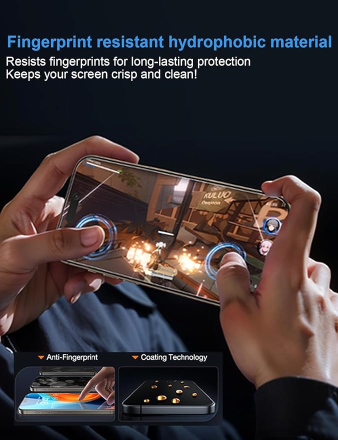 OneFish for iPhone 14 Pro Privacy Screen Protector, 4-Way 360° Anti-Spy Tempered Glass, 9H Hardness, HD Clear, Anti-Fingerprint 3D Curved Edges, Case-Friendly & Easy Installation [2 Pack]