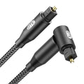 EMK 90 Degree Right Angle Optical Audio Cable [11ft/3.6M] - 360° Rotatable Digital Toslink SPDIF Cable for Soundbar to TV, Home Theater - Black Fiber Optic Cable with Angled Connector