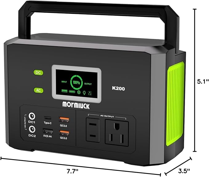 Portable Power Station 200W (400W Peak),118Wh solar power station with 110V/200W AC Outlet,32000mAh Backup Lithium Battery Generator for Home Backup Outdoor Emergency RV