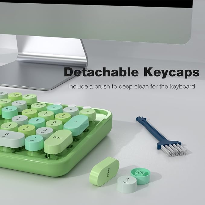 KNOWSQT Wireless Keyboard and Mouse Combo, Green Colorful 2.4G Typewriter Full-Size Retro Keyboards - USB Receiver Plug and Play, for Computer, PC, Laptop, Desktop, Windows