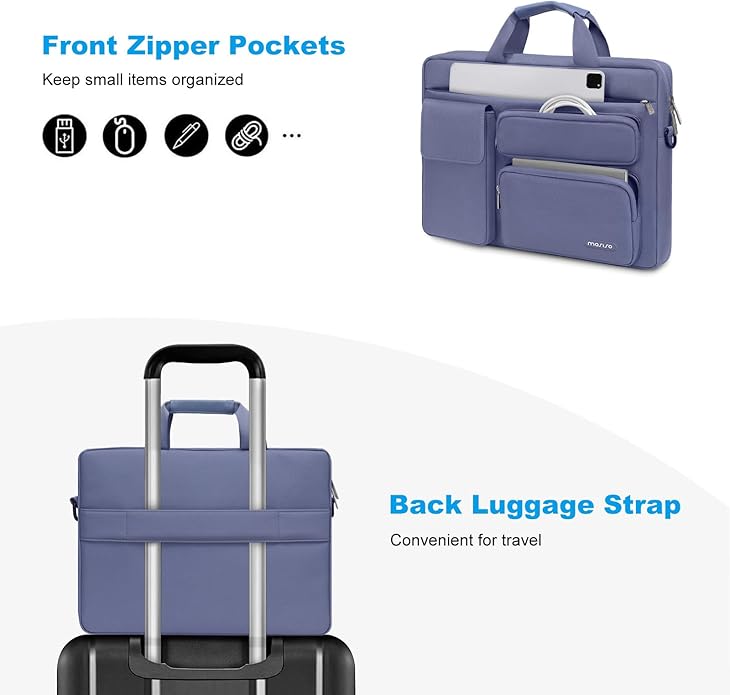 MOSISO Laptop Shoulder Bag, Computer Bag with 2 Raised&1 Flapover&1 Horizontal Pocket&Handle&Belt