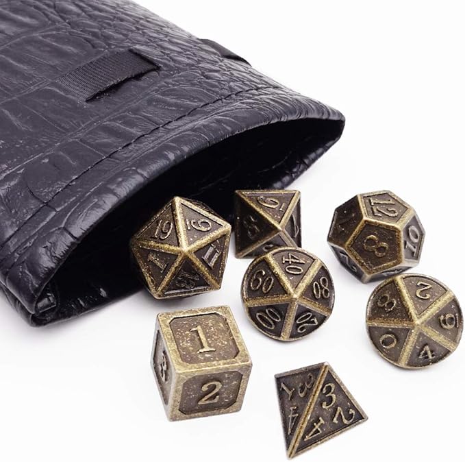 Haxtec DND Metal Dice Set 7PCS D&D Dice of D20 D12 D10 D8 D6 D4 Compatible with Dungeons and Dragons RPG Dice Games-Antique Bronze Dice