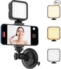 Suction Cup Phone Mount with Rechargeable Light, Mirror Phone Holder with Light Shower Bathroom Kitchen, Mirror Tripod for TikTok YouTube Instagram Make Up Pics Video Content Creator