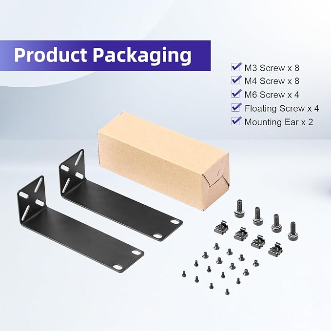 Rack Mount Kit for 7.9 inch Switches, Adjustable Rack Ears for Netgear, Cisco, D-Link, TRENDnet and HP Products, Mount 7.9" Wide to 19" Equipment, Adjustable Hole Distance 14-30mm