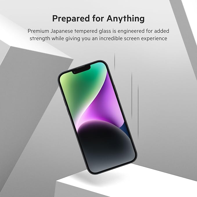 Belkin Tempered Glass Treated Screen Protector for iPhone 14, iPhone 13, & 13 Pro - Scratch-Resistant Impact Protection w/Included Easy Align Tray for Bubble-Free Application