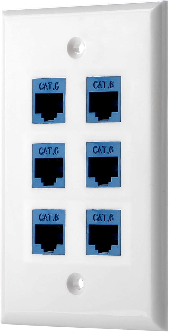 POKIVIR - Cat6 Keystone Ethernet Wall Plate Female to Female - White (8 Port)