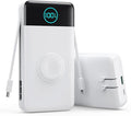 Portable Charger 40800mAh Power Bank with Built-in Cables,Wall Plug and iWatch Charger,6-in-1 QC4.0+25W PD USB C Fast Phone Charging,LCD Display Battery Pack for iPhone 16/15,Apple Watch,Galaxy-White