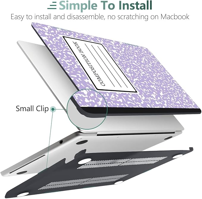 MEEgoodo Case for M4/M3/M2 MacBook Air 13.6 inch Case 2025 2024 2022, Fit Model A3240/A3113/A2681, Laptop Hard Shell with Keyboard Cover Compatible with MacBook Air 13 inch, Composition Book Purple