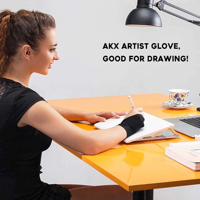 AKX Artist Glove, Palm Rejection Drawing Glove for Graphic Tablet, iPad - Smudge Guard, 2-Finger, Good for Left and Right Hand (Black, Small, 2 Pack)