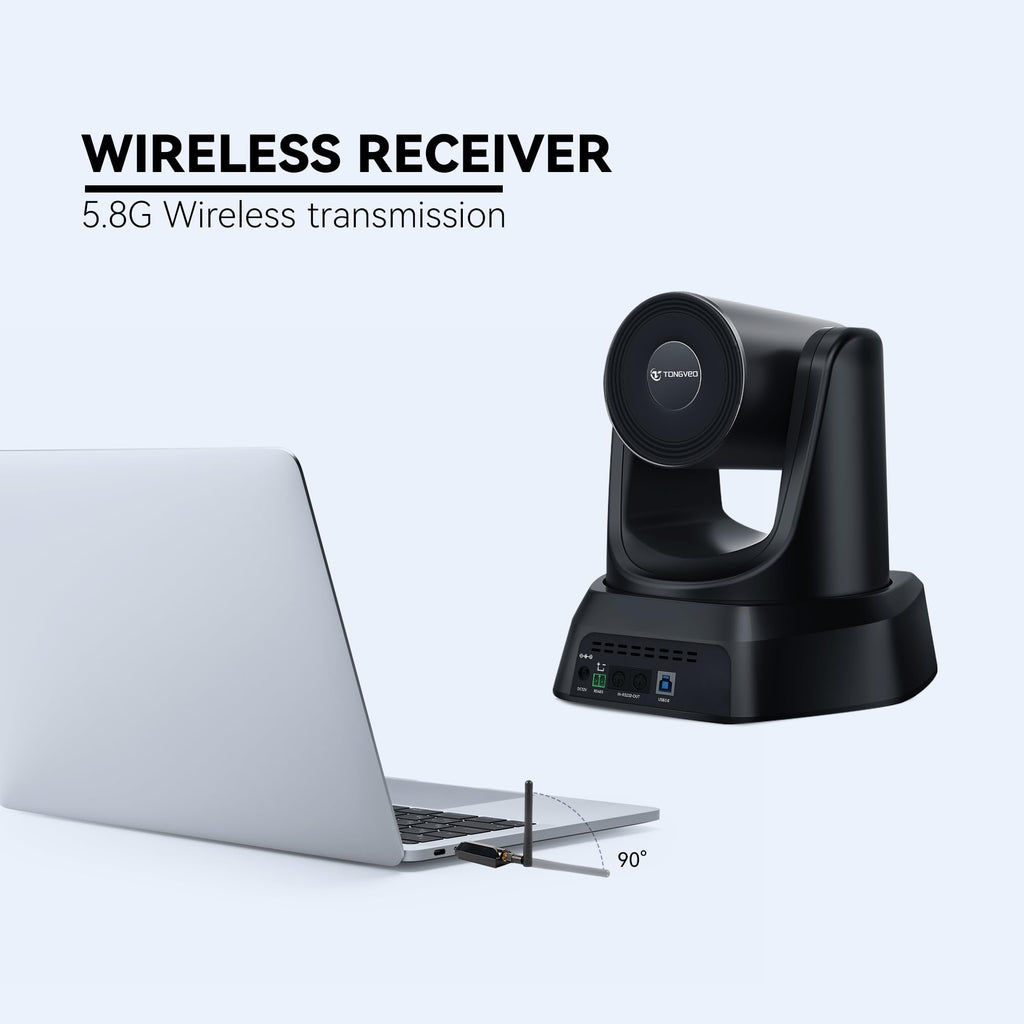 TONGVEO Wireless AI PTZ 20X Zoom Camera with Auto-Tracking: Built-in 5.8GHz Receiver for Cable-Free Setup, 1080P 60fps Conference Camera for Church Services, Online Classes & Hybrid Meetings