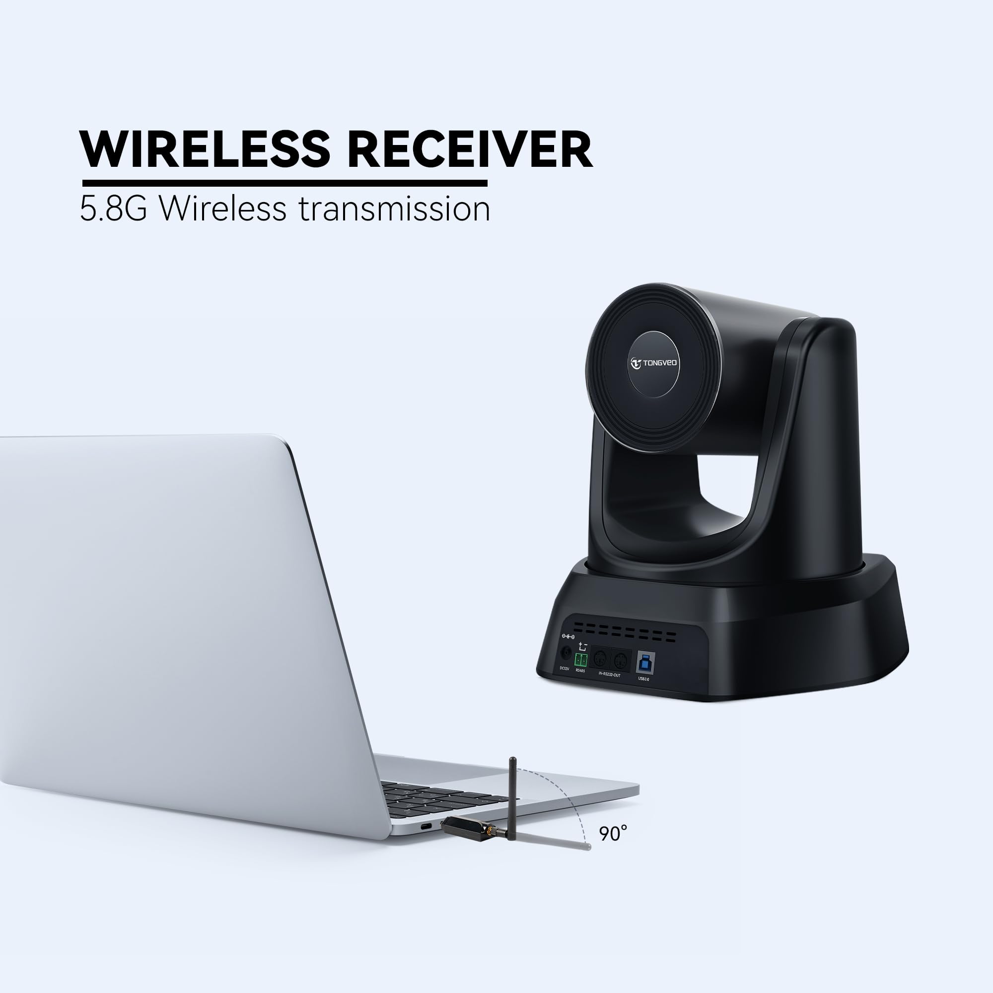 TONGVEO Wireless AI PTZ 20X Zoom Camera with Auto-Tracking: Built-in 5.8GHz Receiver for Cable-Free Setup, 1080P 60fps Conference Camera for Church Services, Online Classes & Hybrid Meetings
