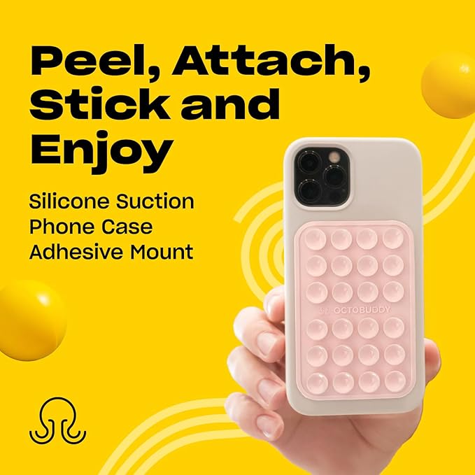 Classic MAX - Silicone Suction Phone Case Adhesive Mount - Hands-Free, Strong Grip Holder for Selfies and Videos - iPhone and Android Compatible - 2.6″ x 3.9″, Chalk Pink