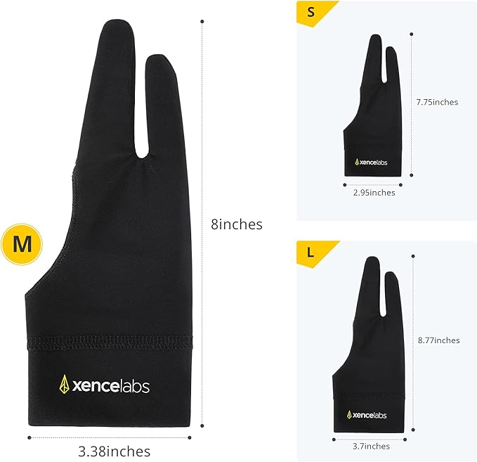 XENCELABS Drawing Glove, Breathable Artist Glove for Drawing Tablet, Two Fingers for Left Right Hand Black Size L