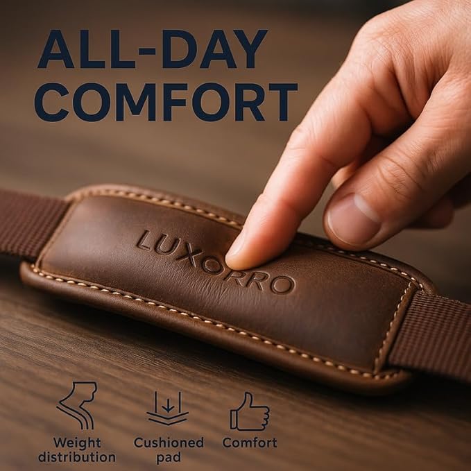 Luxorro Full Grain Leather Briefcase for Men, Top Choice Gifts, Handcrafted Laptop Bag with Multiple Compartments and Brass Hardware, Fits 15.6 Inch Laptop