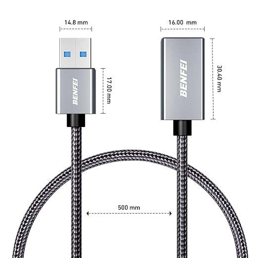 BENFEI USB 3.0 Extension Cable 1.5 Feet, Nylon Braided Compatible with Webcam, Camera, Phone, USB hub, Mouse, Keyboard, Printer, Hard Drive, Headset