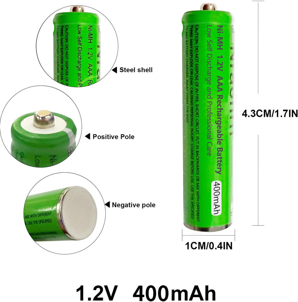 Nraonrn 8 Pack Ni-MH AAA Rechargeable Batteries 400mah AAA Ni-MH Rechargeable Batteries 1.2V for Panasonic Cordless Phones, Remote Controls, Electronics