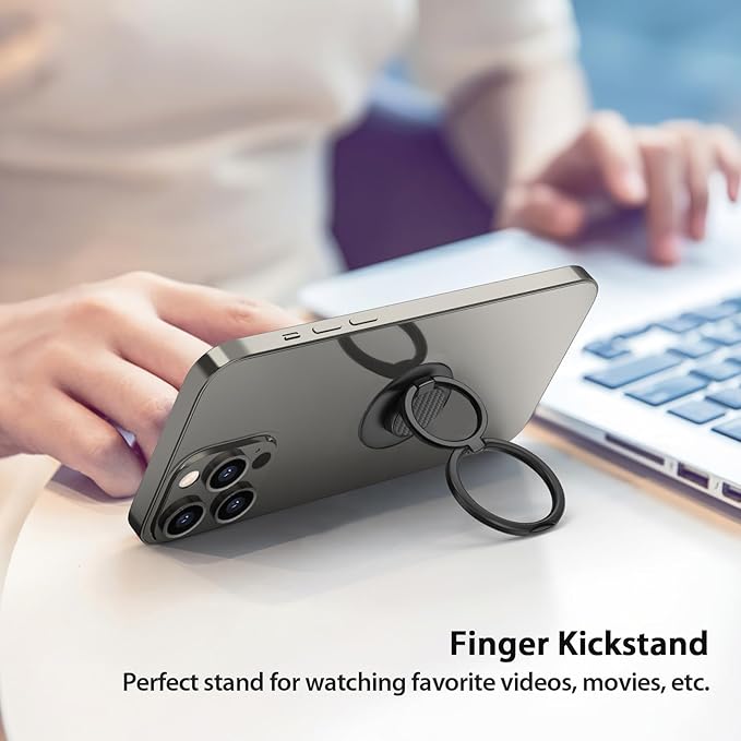 Phone Grip, Phone Ring Holder Finger Kickstand, Adjustable Metal Cell Phone Rings Gripper Stand Work with Magnetic Car Mount for iPhone Samsung &Other Phones - Black Weave