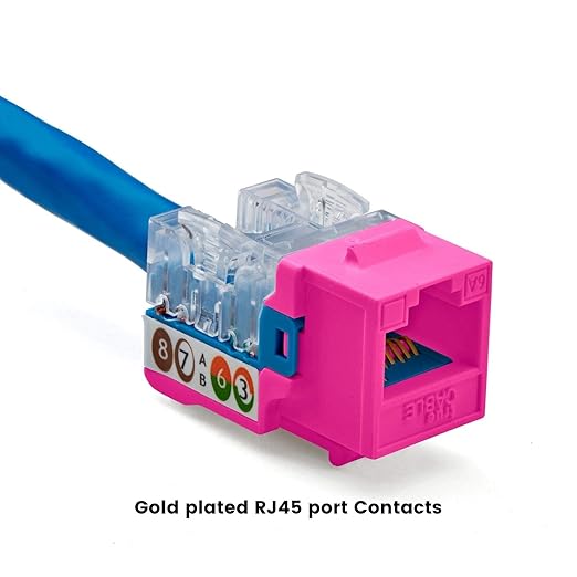 trueCABLE Cat6A Keystone Jack, Unshielded (UTP), 90 Degree Punch-Down, PoE++ (4PPoE), UL Listed, ETL Verified, ANSI/TIA Certified, Modular RJ45 Female, Pink, 24 Pack