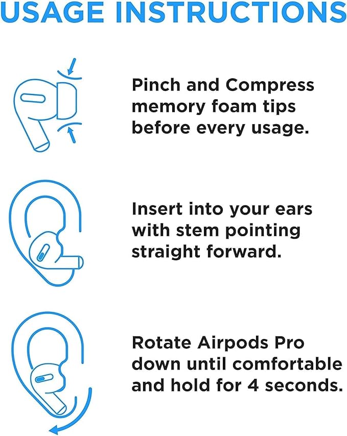 Foam Masters Memory Foam Ear Tips for AirPods Pro 1st & 2nd Gen | Comfortable | Secure | Better Noise Cancellation | Version 3.0 Replacement Buds (Small, Med, Large - 3 Pairs, White)
