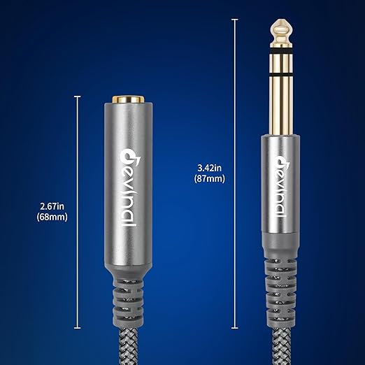 Devinal 1/4 inch Headphone Extension Cable, 6.35mm TRS Male to Female Stereo Cord, Quarter Inch Guitar Cable Extender, 6ft (2 Meters)