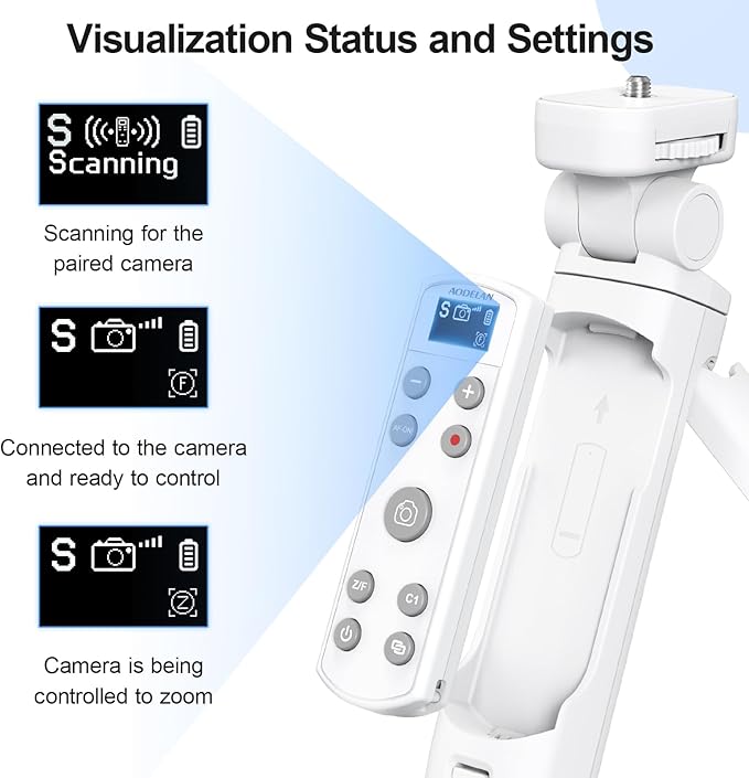 AODELAN for Sony Camera Tripod with Rechargeable Wireless Shutter Release,Shooting Grip Remote Control Handle for ZV-E10,ZV-1F,ZV-1,A7C,A7III,A7R IV,A6100,A6400,A6700,FX30,A9 II,DSC-RX0 II(White)