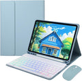Rainbow Backlit Keyboard Case for iPad Pro 11 inch (4th/3rd/2nd/1st Gen) with Mouse and 7 Colors RGB Colorful Backlight Detachable Bluetooth Keyboard Cover,Misty Blue