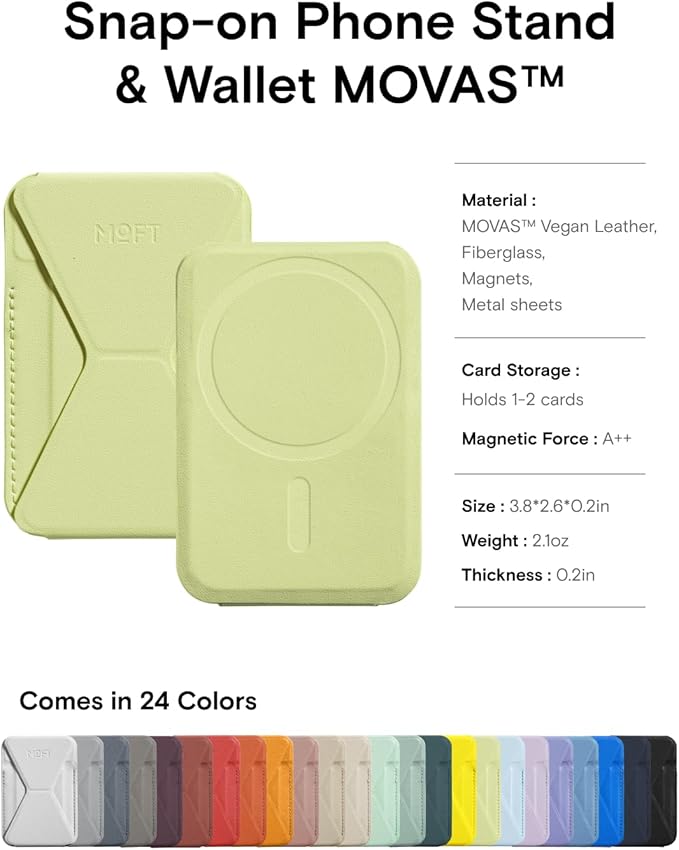 MOFT Magnetic Wallet Stand Compatible with iPhone 16/15/14/13/12 Series, Angle Adjustment & Magsafe Compatible MOVAS Phone Stand,Soft Avocado
