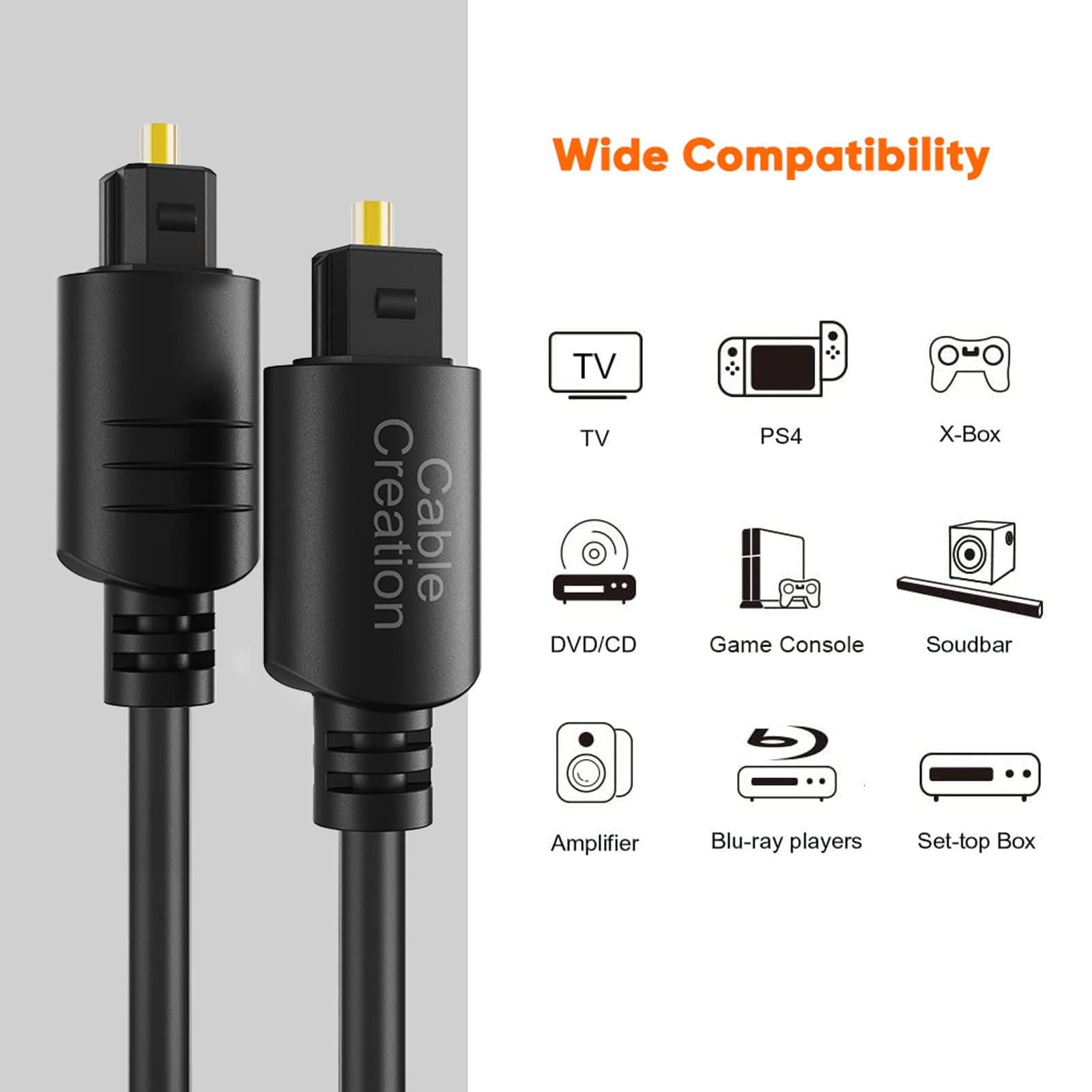 CableCreation Toslink Digital Optical Audio Fiber Optic Cable, 50FT, Black