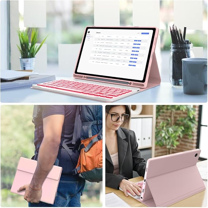 Galaxy Tab A9 Plus Case with Keyboard 5G 11 Inch 2023 (SM-X210/X216/X218), 7 Color Backlit Detachable Tablet Keyboard Cover with S Pen Holder for Samsung Galaxy Tab A9+ 11" (Pink)