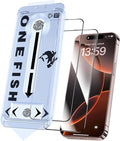 OneFish Glass Screen Protector for iphone 16 Pro, HD Clarity Tempered Glass Film with Installation Frame, 9H Glass Scratch Resistant, Easy Installation, 2Pack.