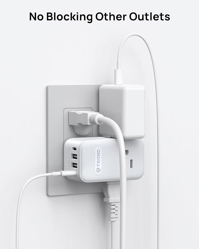 TROND Multi Plug Outlet Extender 2 Pack, 3 Way Outlet Splitter with 360 Rotating Plug, PD 20W USB C Charger Station, Sideways Adapter for Kitchen Bathroom Cruise Ship Travel Essentials