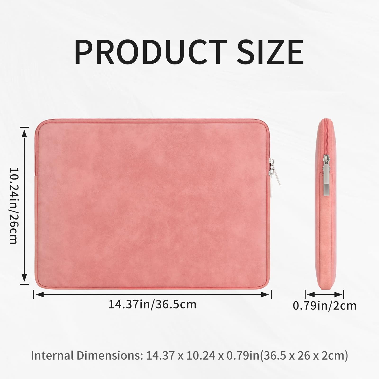 RAINYEAR 15 Inch Laptop Sleeve PU Suede Leather Case Padded Cover, Coral