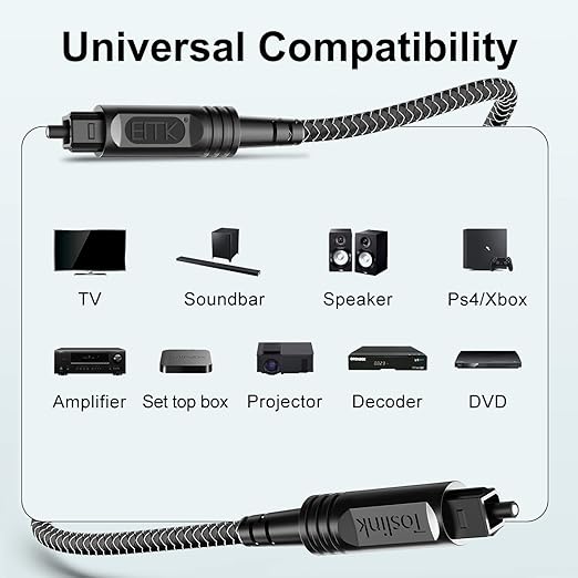 EMK Digital Optical Audio Cable [24 Feet/7.6M] - Slim Nylon Braided Toslink Fiber Optic Cable for Sound Bar, TV, Home Theater, PS4, Xbox, Blu-Ray Player & More - High-Speed SPDIF (Black1)